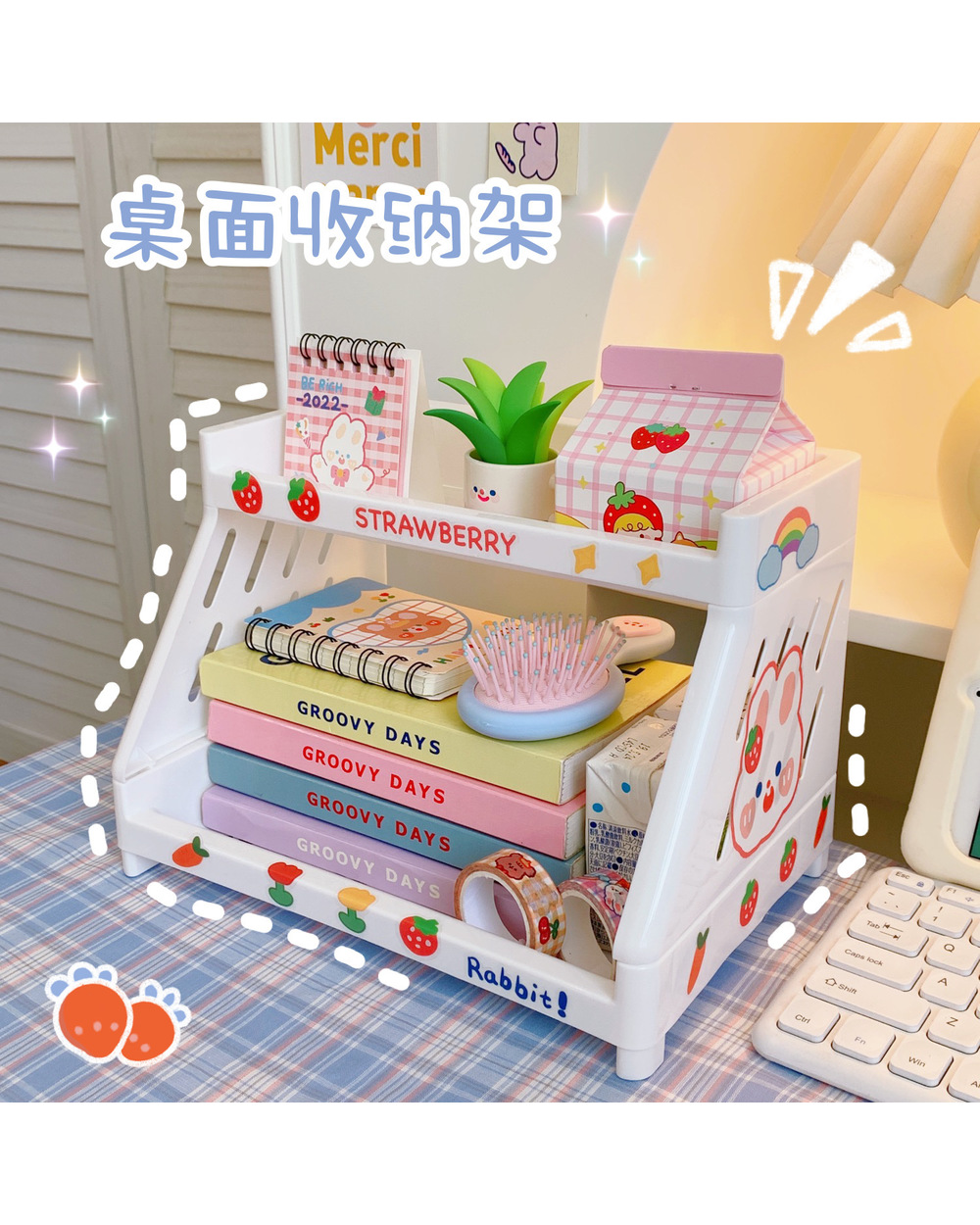 Kawaii Storage Rack 2 Layers Desk Organizer Cat Paw Ins Desktop Cosmetic Display Rack Stationery Storage Rack Table Org front-3