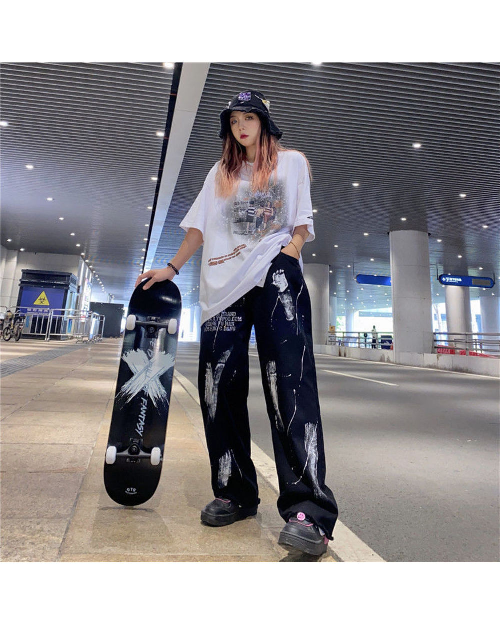 Black Punk Cargo Pants Korean Sweatpants Baggy Gothic Pant Summer Autumn Hip Hop Harajuku Trousers Women front-5