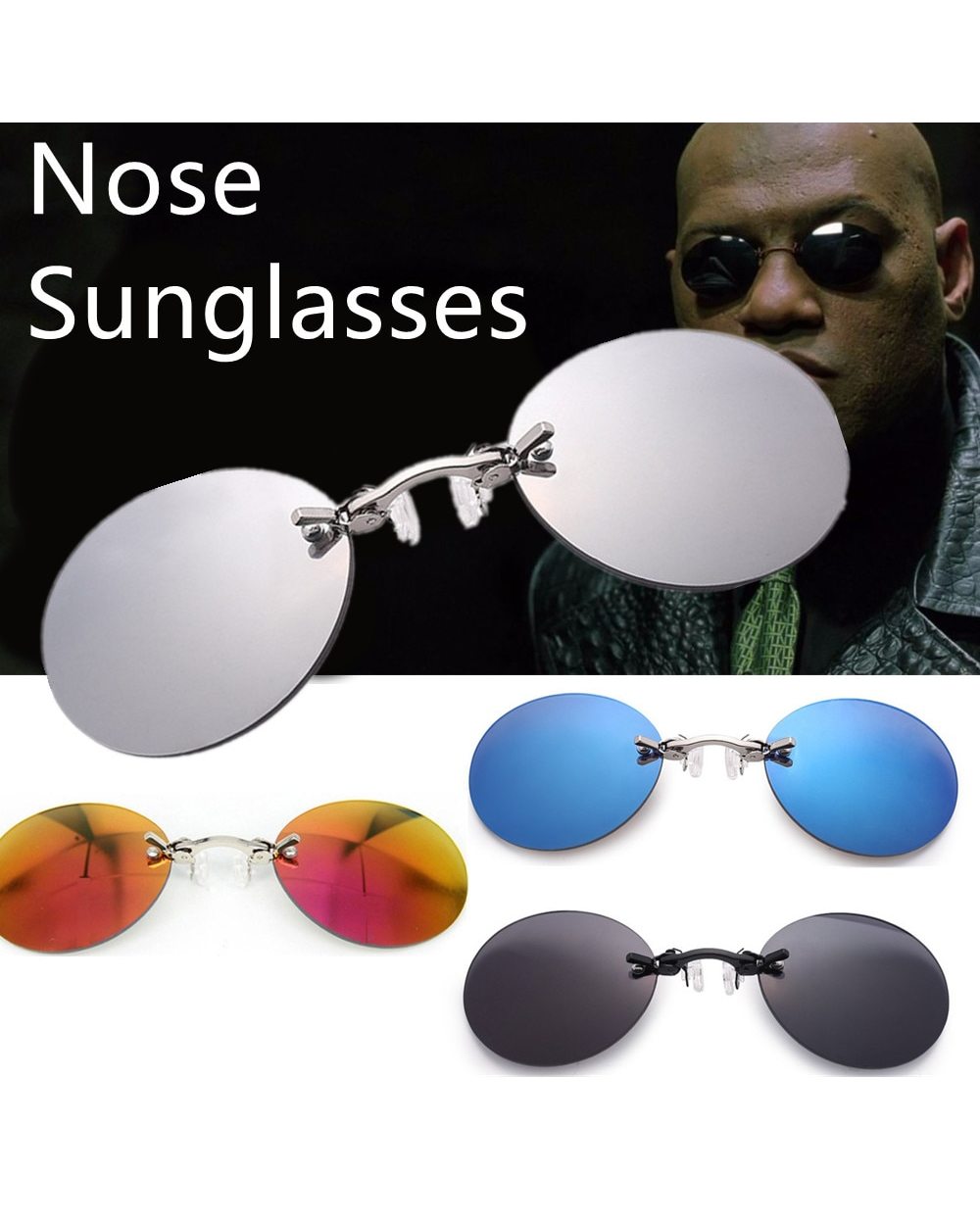 Clip On Nose Glasses Matrix Morpheus Sunglasses Round Rimless Clip-On Driving Glasses Vintage Men Eyeglasses Uv400 front-1
