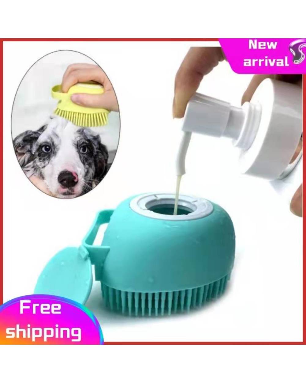 Bathroom Dog Bath Brush Massage Gloves Soft Safety Silicone Comb with Shampoo Box Pet Accessories for Cats Shower front-0