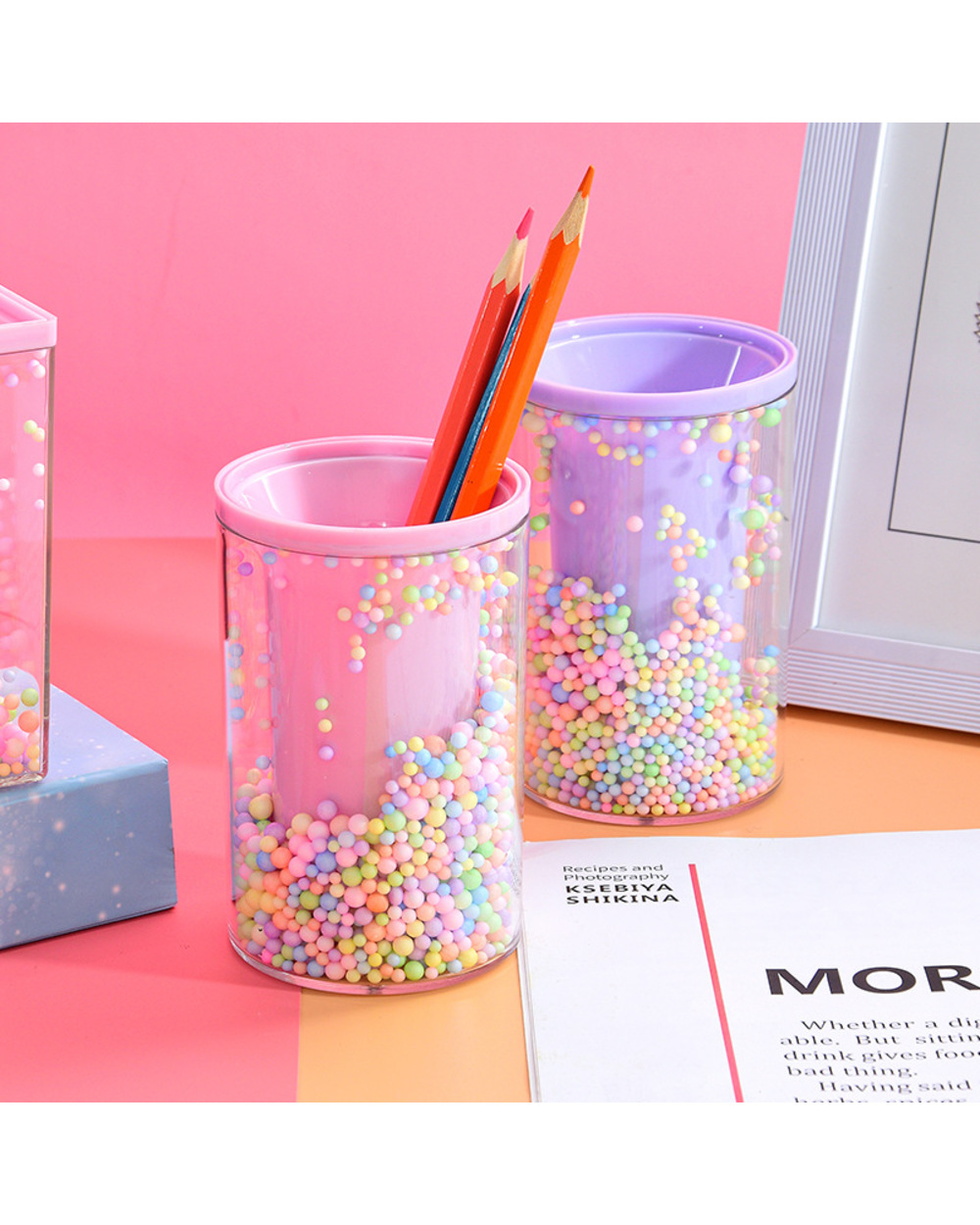 Dreamy And Lovely Foam Ball Pen Holder Cute Desk Organizer Sweet Girl Style Kawaii Stationery Student Gift front-3