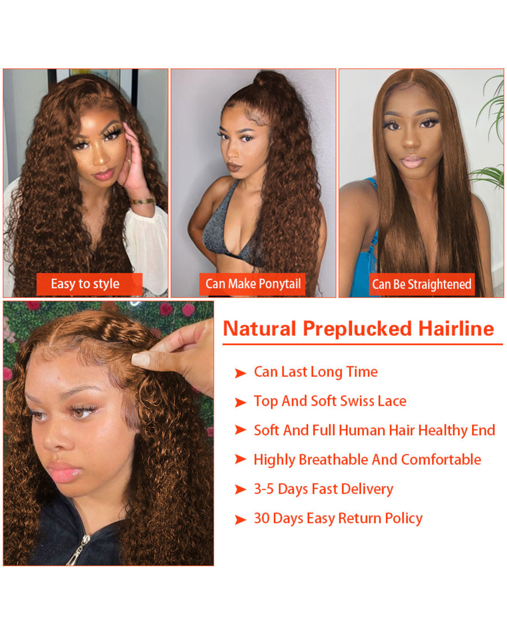 Deep Wave Frontal Wig Brown Hd Lace Frontal Wig 4 2 T Part Curly Human Hair Colored Loose Deep Wave Wet And Wavy Lace front-3