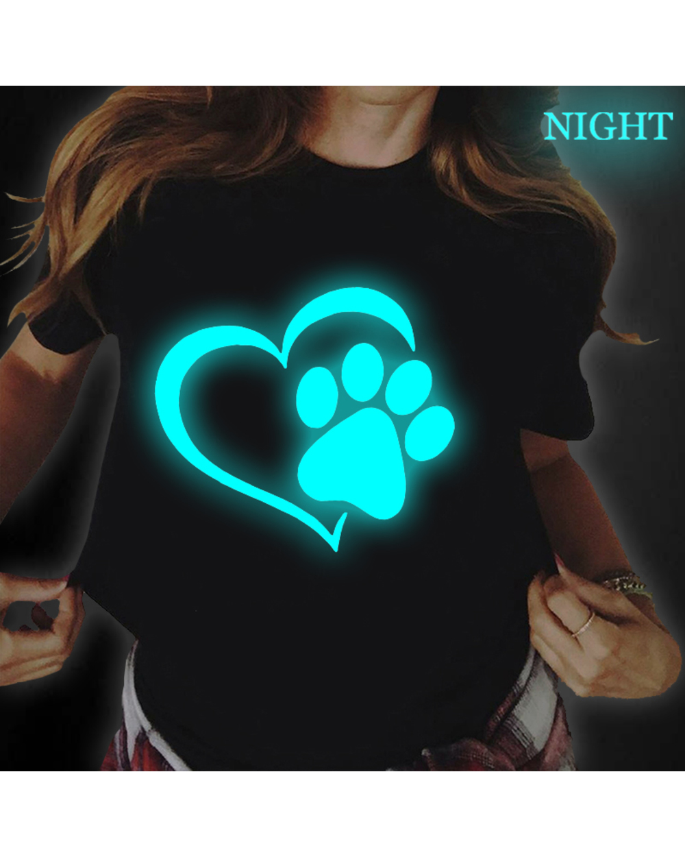 Luminous T-Shirt Women Top-Tees Clothes Graphic Dog Paw 90s Girl Harajuku Ullzang T-Shirt Female Korean-Style Shirt front-0