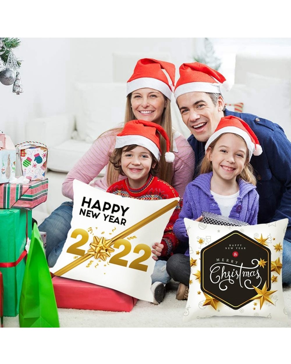 45cm Christmas Black Gold Cushion Cover Merry Christmas Decorations for Home Cristmas front-5