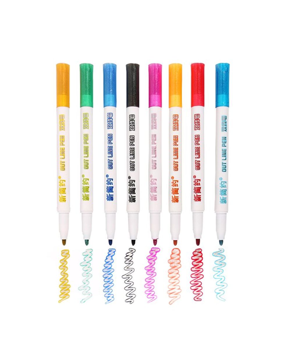 8Pcs/Set Double Line Pen Highlighter Fluorescent Marker Out Line Pen Color Student Multicolor Hand Note Pen For Scrapbo front-0