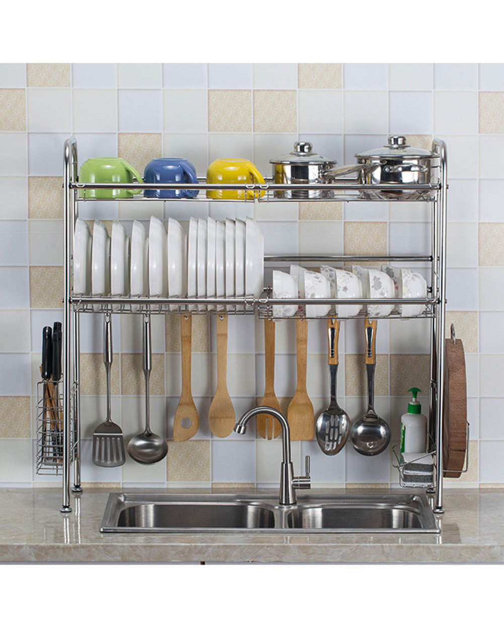 Double Slots Stainless Steel Dish Rack Over Sink front-3