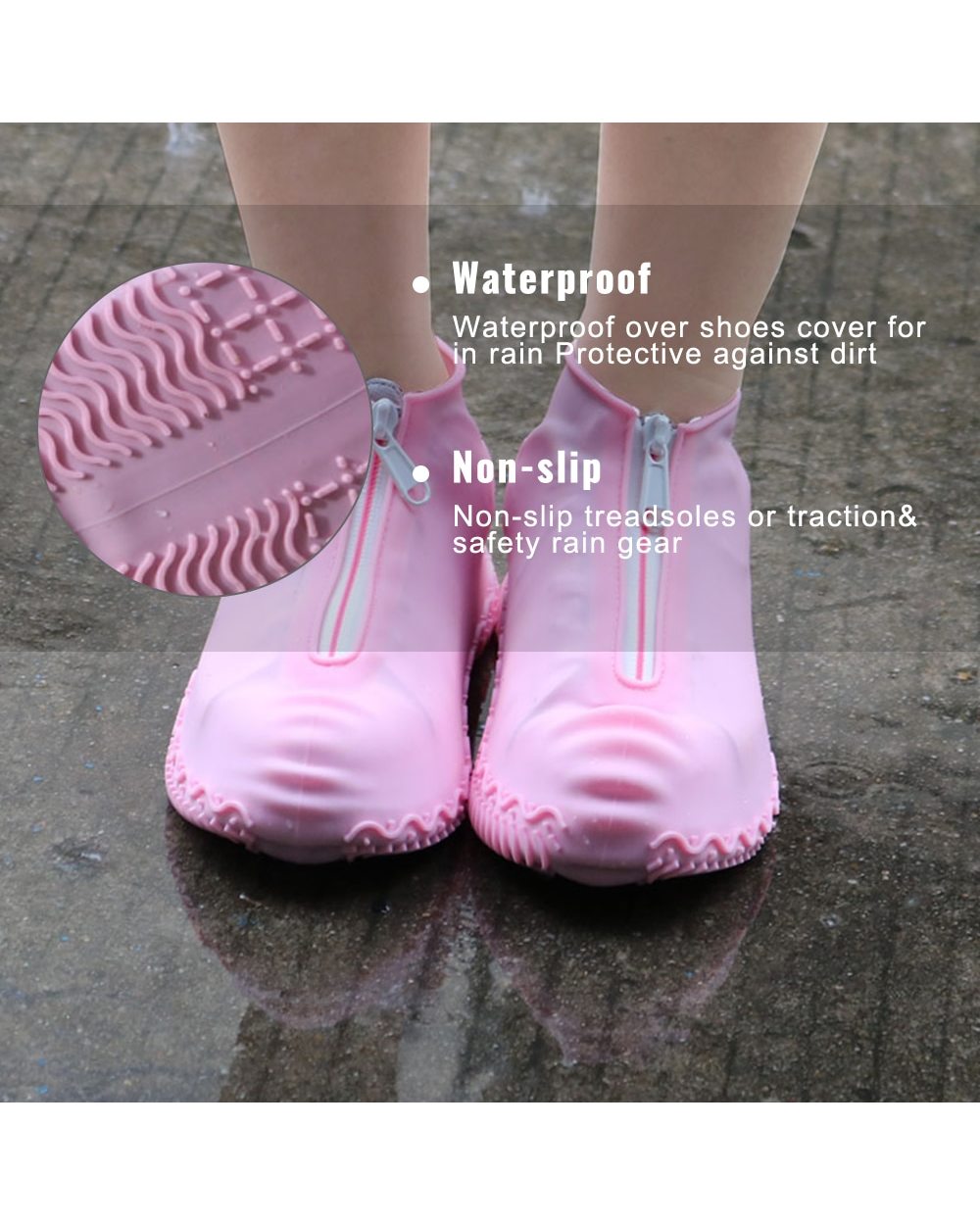 Women And Men Rubber Shoes Cover Zippers Unisex Reusable Waterproof Shoes Covers White Non Slip Silicone Rain front-2