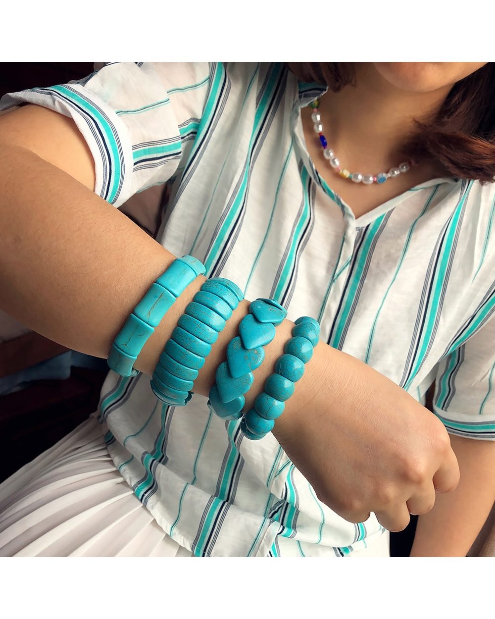 Turquoise Vintage Silver Plated Necklace Bracelet Earring Jewelry Sets front-1