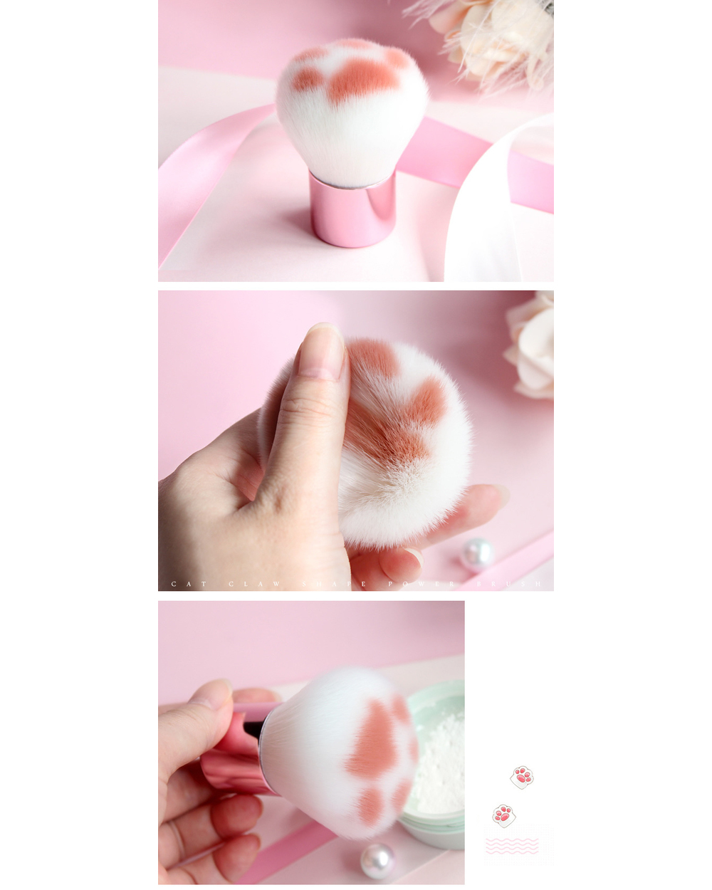 1Pc Cute Cat Claw Paw Women Makeup Soft Fibre Wooden Brush Loose Powder Blush Contour Face Make Up Foundation Repair Br front-2