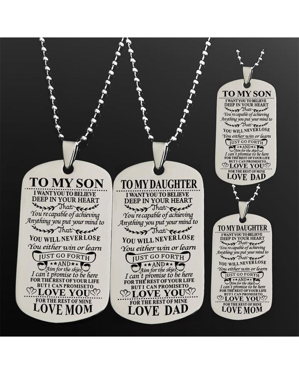 Dog Tags Pendant Necklace Family Jewelry To My Son Daughter We Love You Love Dad Mom Necklace Military Army Cards front-1