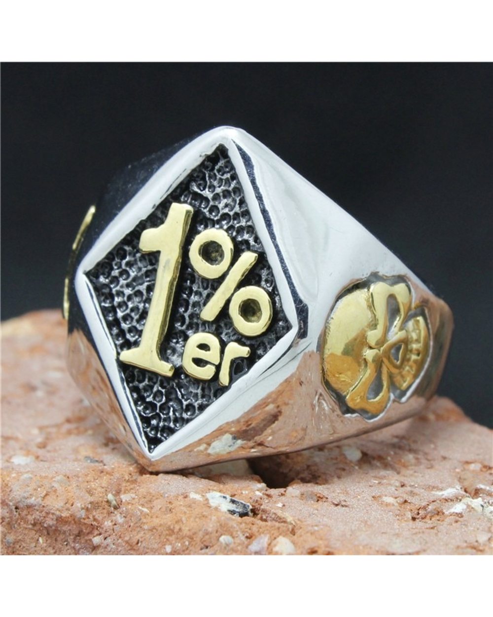 Cool 316L Stainless Steel Biker 1% er Skull Ring Biker front-1