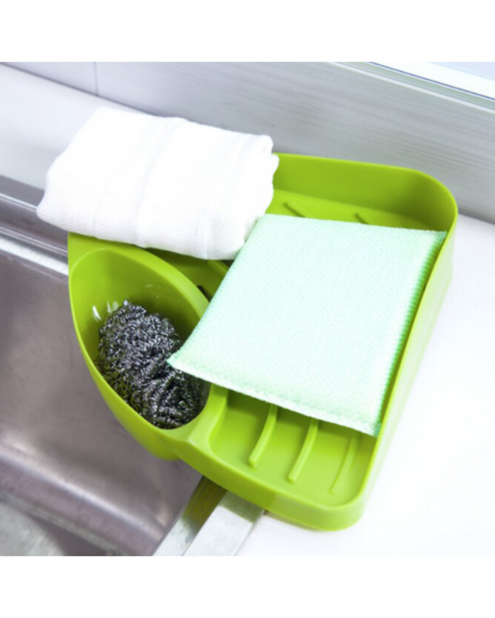 Zlinkj 1Pcs Kitchen Bathroom Soap Sink Corner Storage Rack Sponge Holder Wall Mounted Dishes Drip Rack Dish Wall Storag front-5