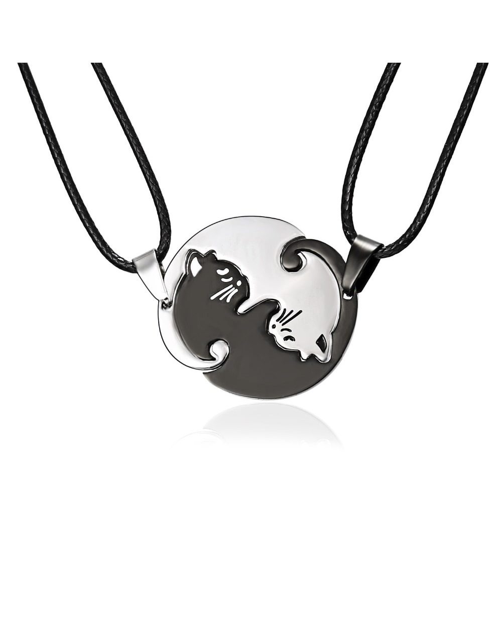 Cat Couple Jewelry Necklace Black White Kitten Animal Pendant Necklace Women Valentine's Day Gift front-2