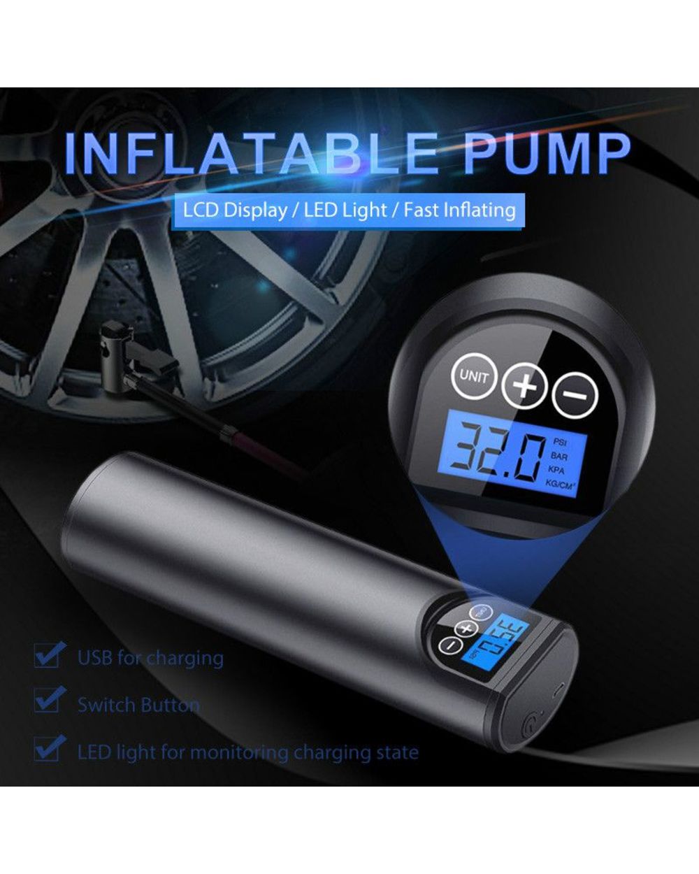 12V 150Psi Auto Car Rechargeable Tire Iator Air Pump Portable Comprr Digital Car Tyre Pump For Car Bicycle Tires Balls front-1