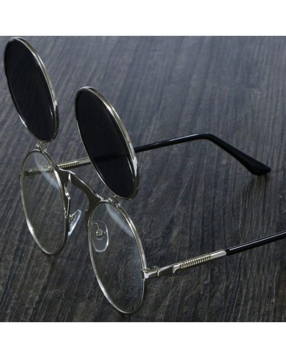 Retro Flip Round Sunglasses Men Women Metal Steampunk Style Sun Glasses Male Female Double Circular Clear Lens Eyeglass front-1