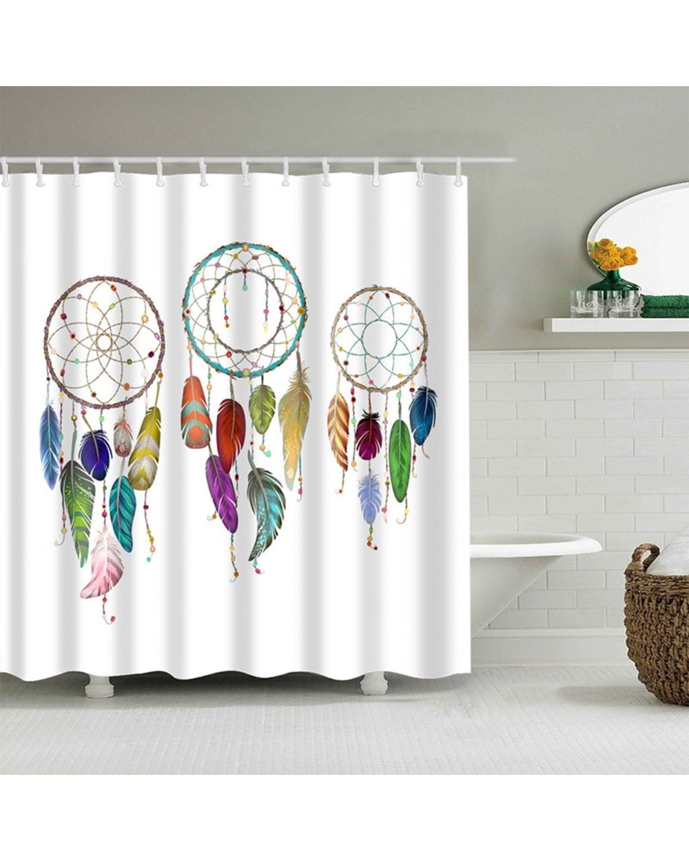Native Hot Colorful Dream Catcher Bathroom Shower Curtain Set Watercolor Boho Bathroom Decoration Native America front-0