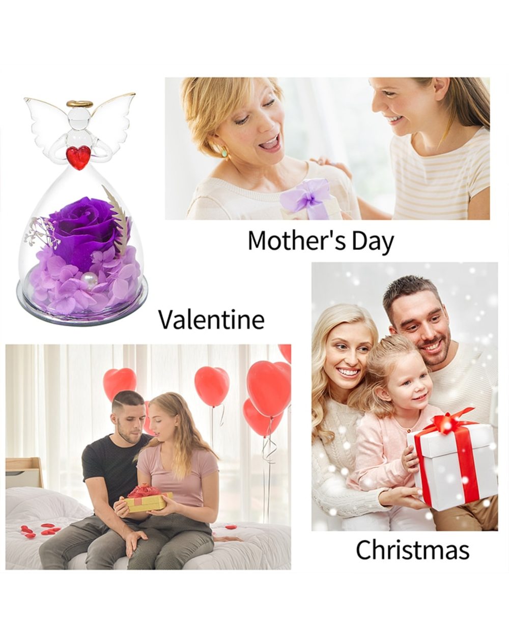 Forever Rose in Angel Glass Dome Rose Gift Wedding Birthday Mother Valentine Day Christmas Gifts front-5