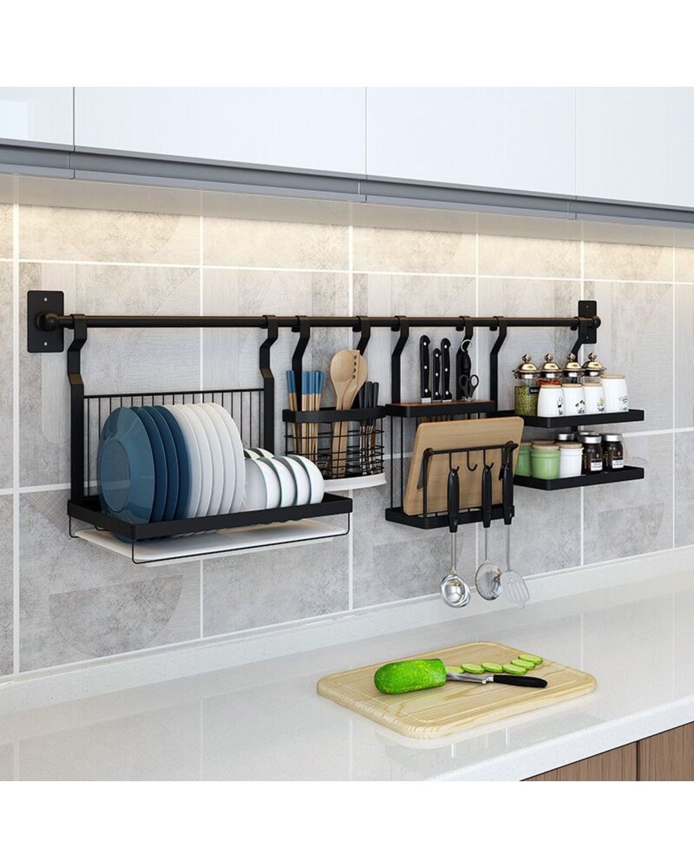 Punch Free Kitchen Storage Rack Wall Mounted Multifunction Kitchen