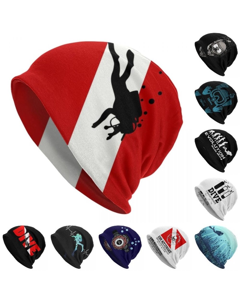 Scuba Dive Flag Bubble Skullies Beanies Caps Men Women Unisex Cool Winter Warm Knit Hat Adult Diving Diver Bonnet Hats front-0
