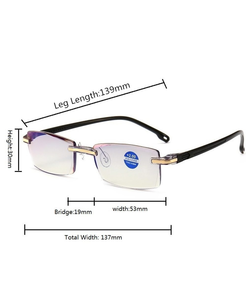 Men Rimless Reading Glasses Classic Anti Blue Light Magnification Eyeglasses Vintage Presbyopia Eyewear Diopter +1.0 To front-4