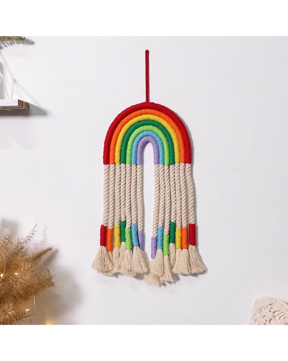 Rainbow Macrame Wall Hanging Tassel Christma Room Decor Kawaii Baby Kids Nursery Bedroom Home Decoration Gift VG06 front-1