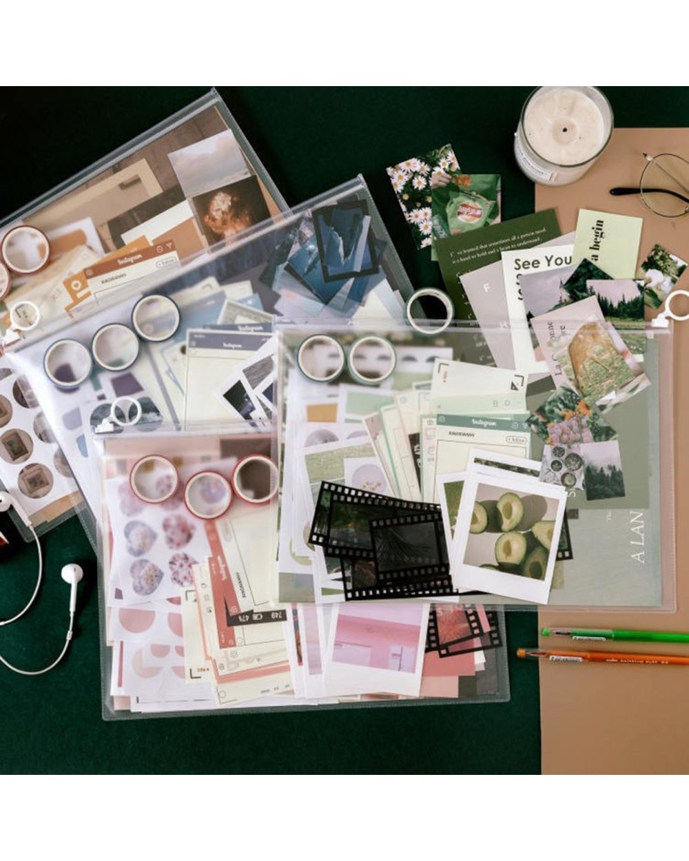 64/107 Pcs Yvaine's Scrapbooking Starter Pack : Paper, Washi Tape, Stickers, Set Writing Paper Cards front-3