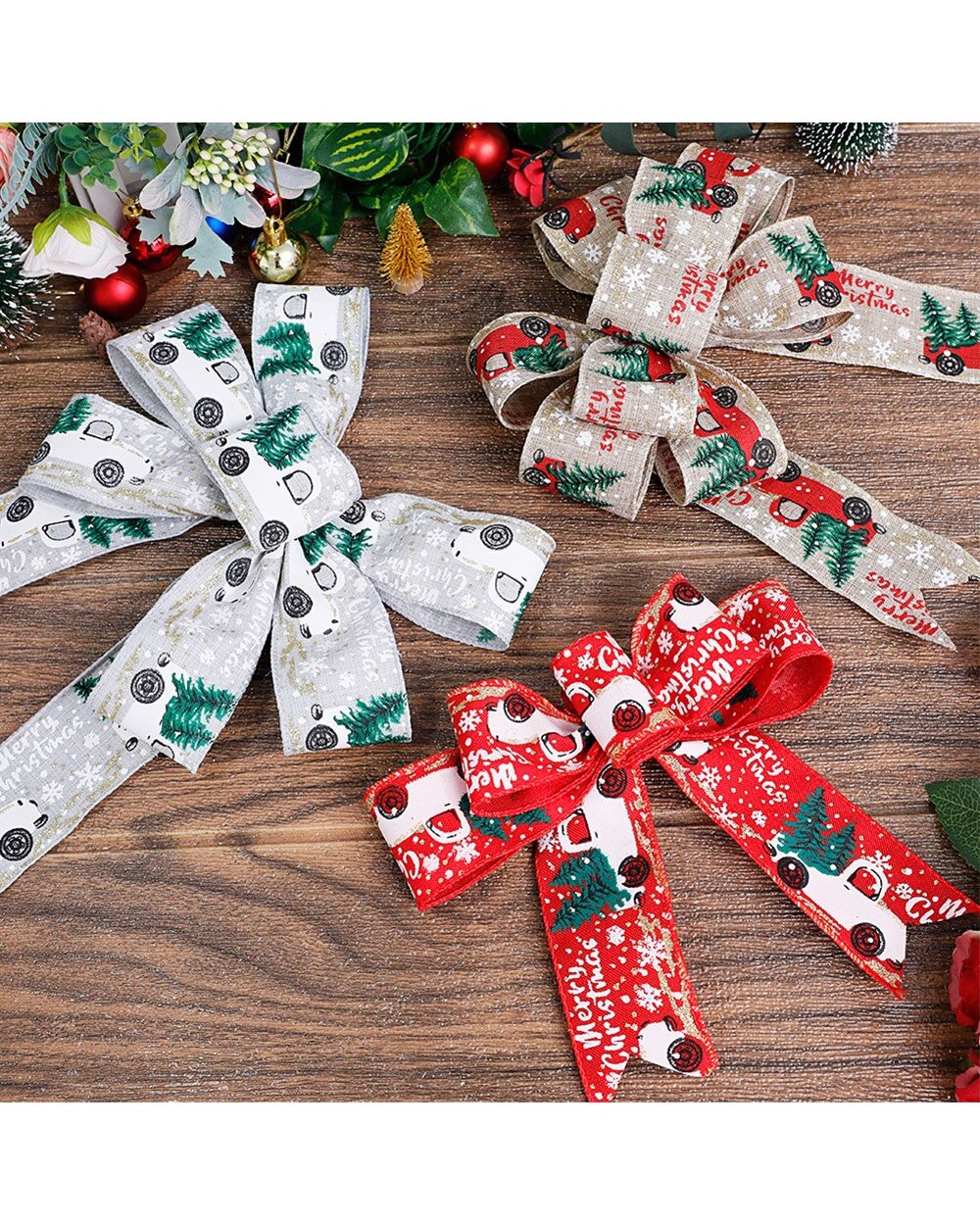 5M/Roll Christmas DIY Linen Ribbon Gold edge Ribbon With Wired Gift Classic Wrapping Christmas Tree Wreath Bows Navidad front-1