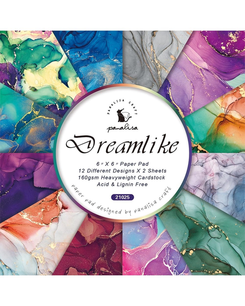 Yvaines 24 sheets 6"X6" alcohol ink paper mixture Scrapbook patterned paper pack front-0