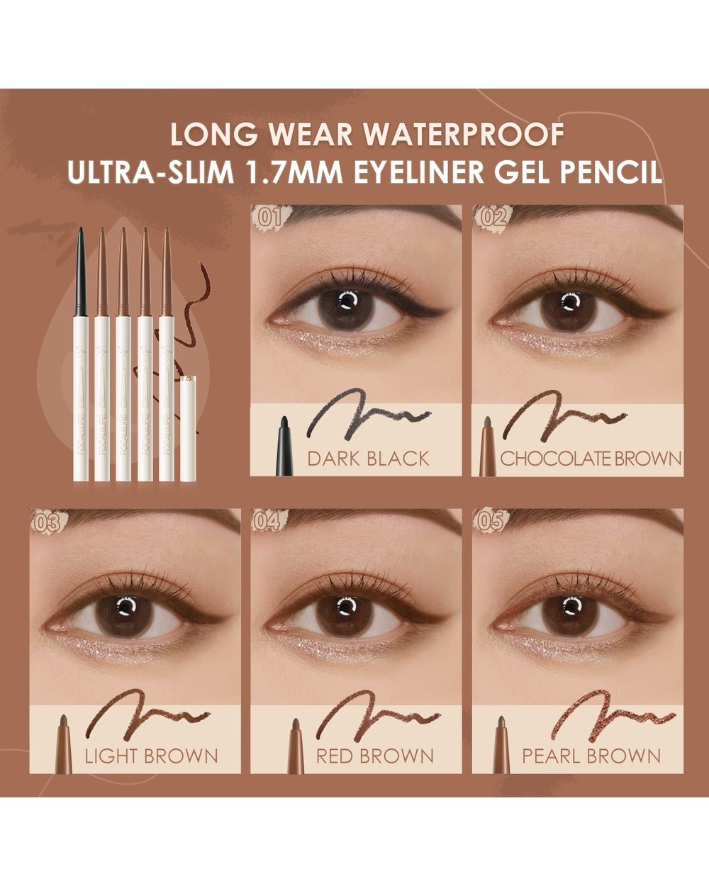 Focallure Ultra-slim 1.7mm Eyeliner Gel Pencil Long Wear Waterproof Eye Makeup Soft High Pigment Eyeliner Pencil front-1