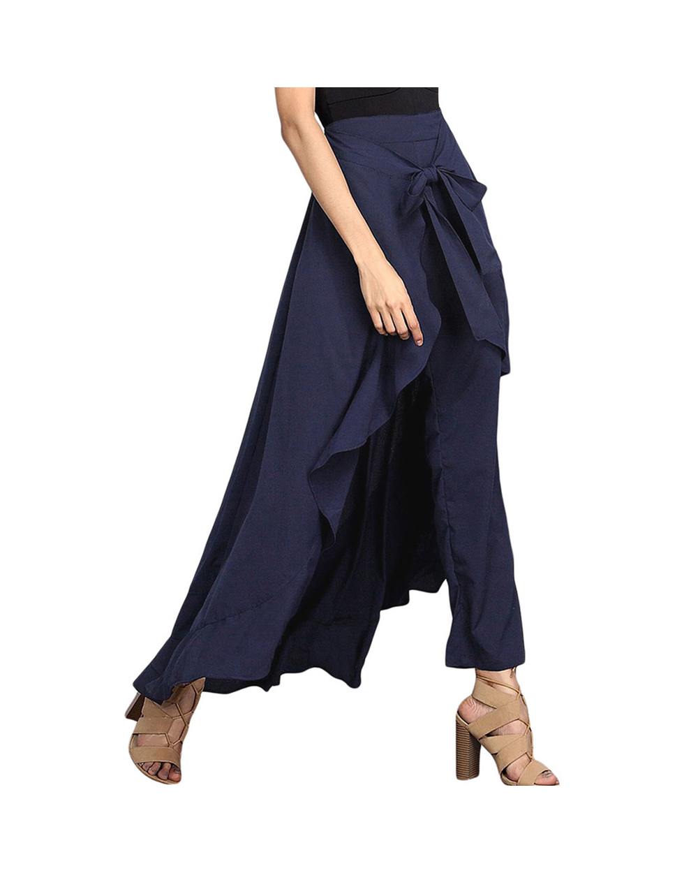 Women Palazzo Pants Causal Trouser Elegant High Waist Irregular Loose Pure Color Autumn Female Pant Skirt front-4