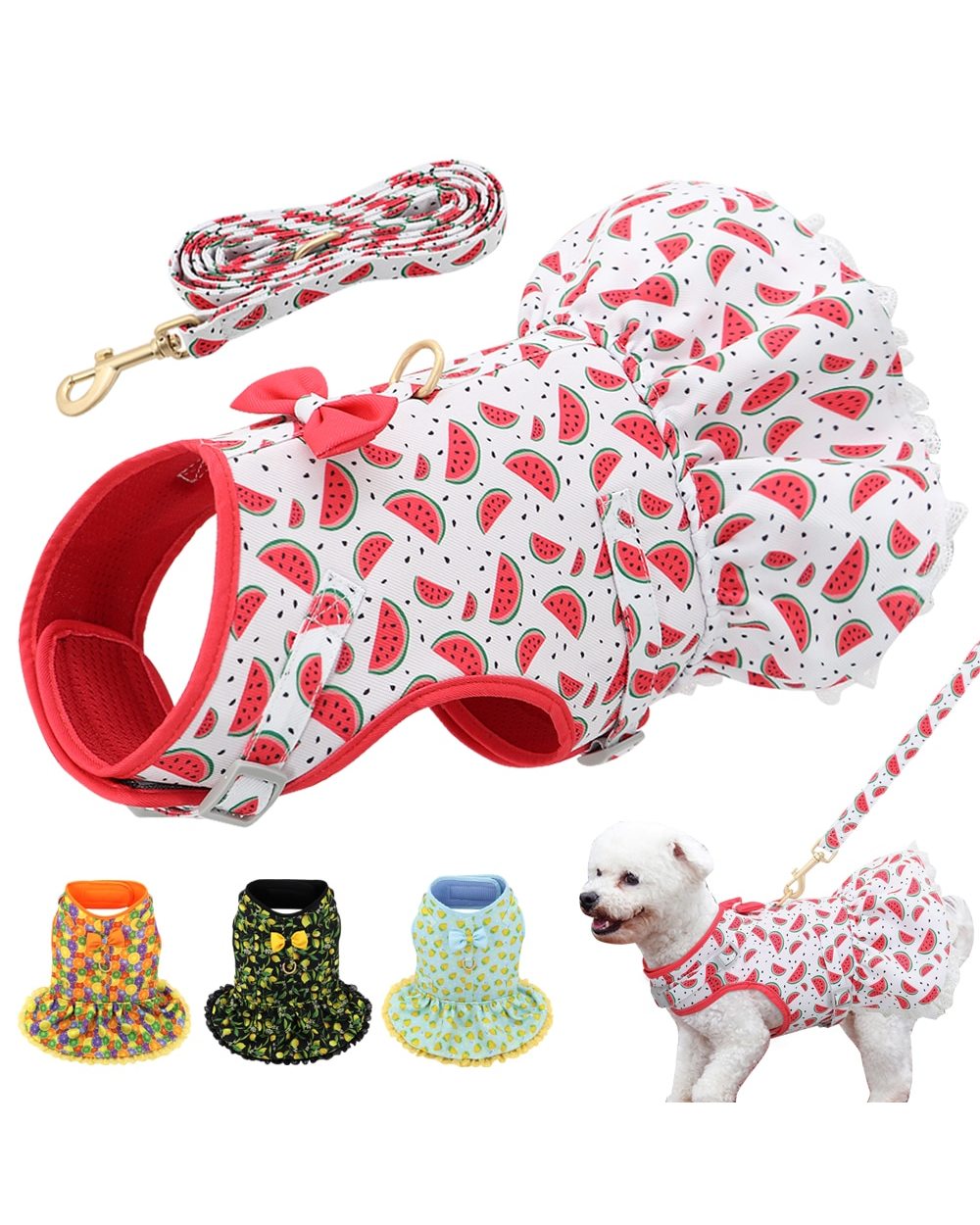Cute Chihuahua Dog Cat Harness Leash Set Summer Pets Puppy Clothes Dress Small Dog Vest For Pug Yorkie French Bulldog front-0