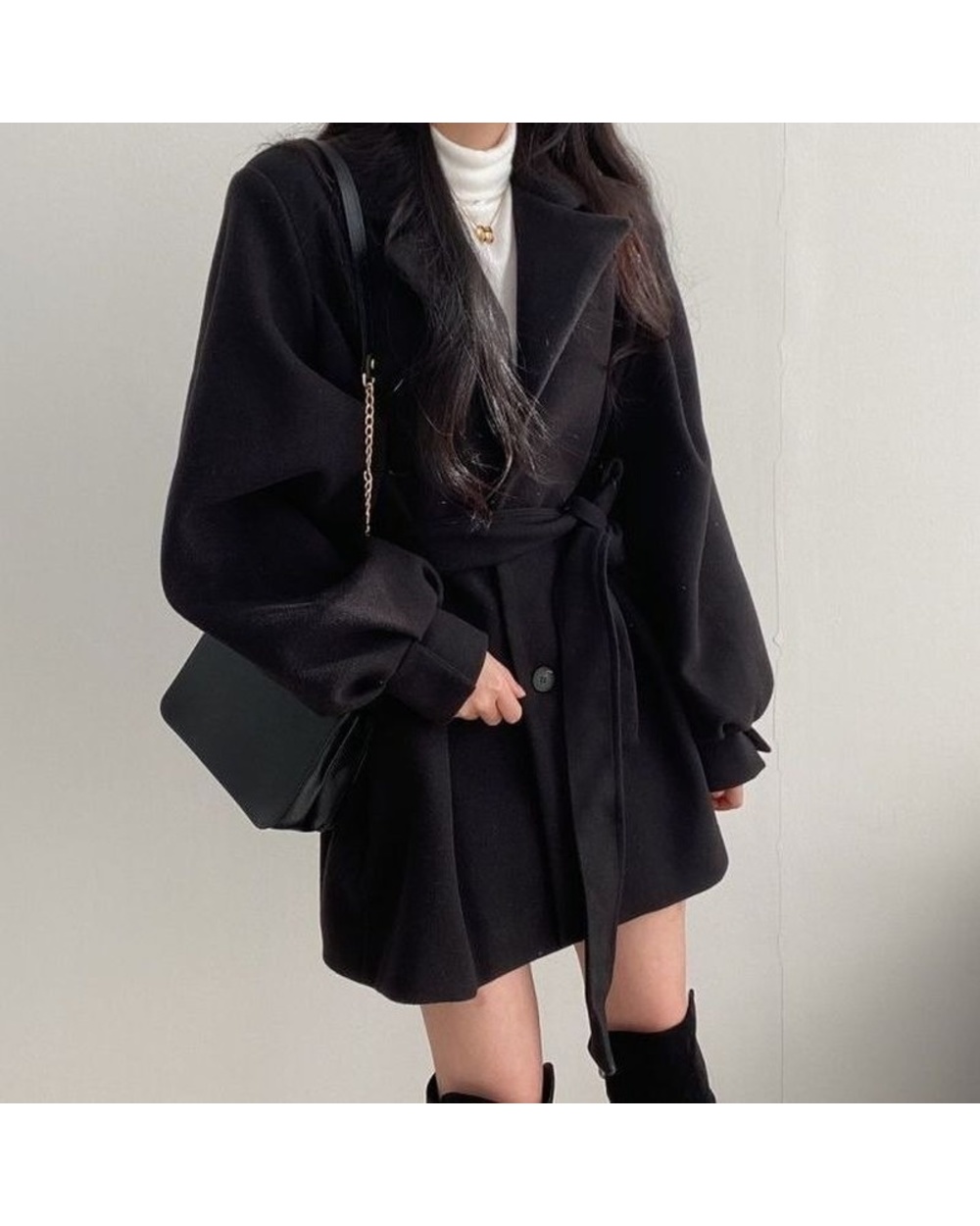 2021 Women Solid Wool Blend Fit Belt Coats Female Warm Plus Cotton Thicker V-Neck Office Lady Trendy Elegant Button Ou front-2