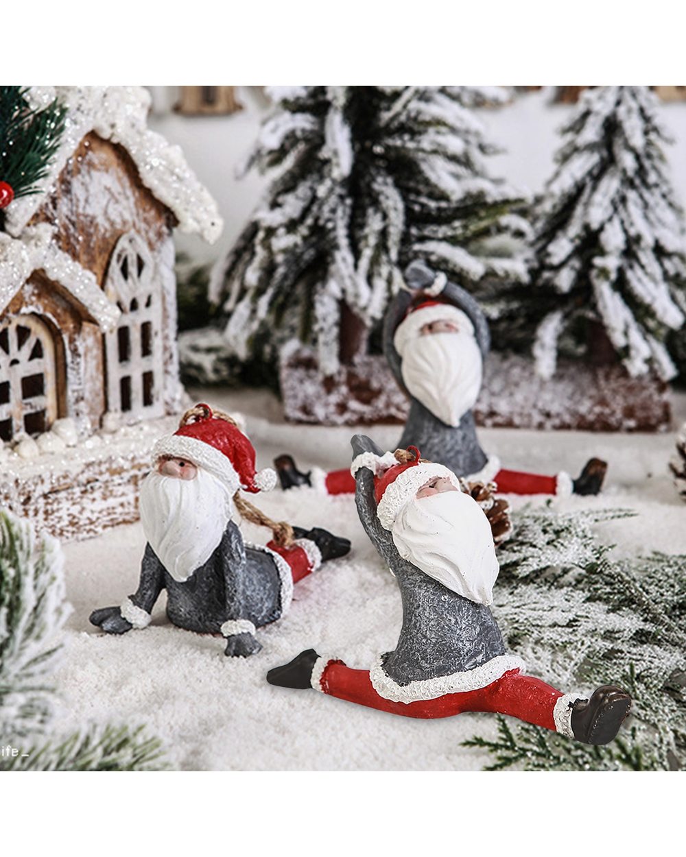 Santa Claus Resin Decoration Cute Yoga Santa Family Room Santa Decorative Christmas Gift Desktop Fireplace Ornaments front-4