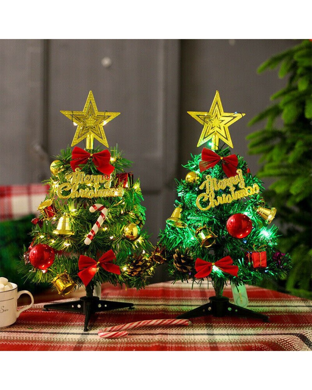 Mini Christmas Tree With Light Small Pendant Jingle Bell Table Star Top Festive Party Supplies Party Decoration front-4