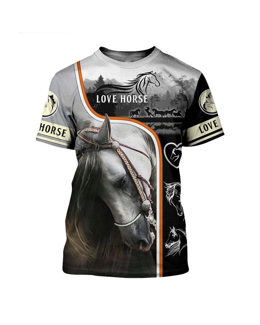 Summer T-shirt Beautiful Love Horse 3D Printed T-Shirt VG06 front-2