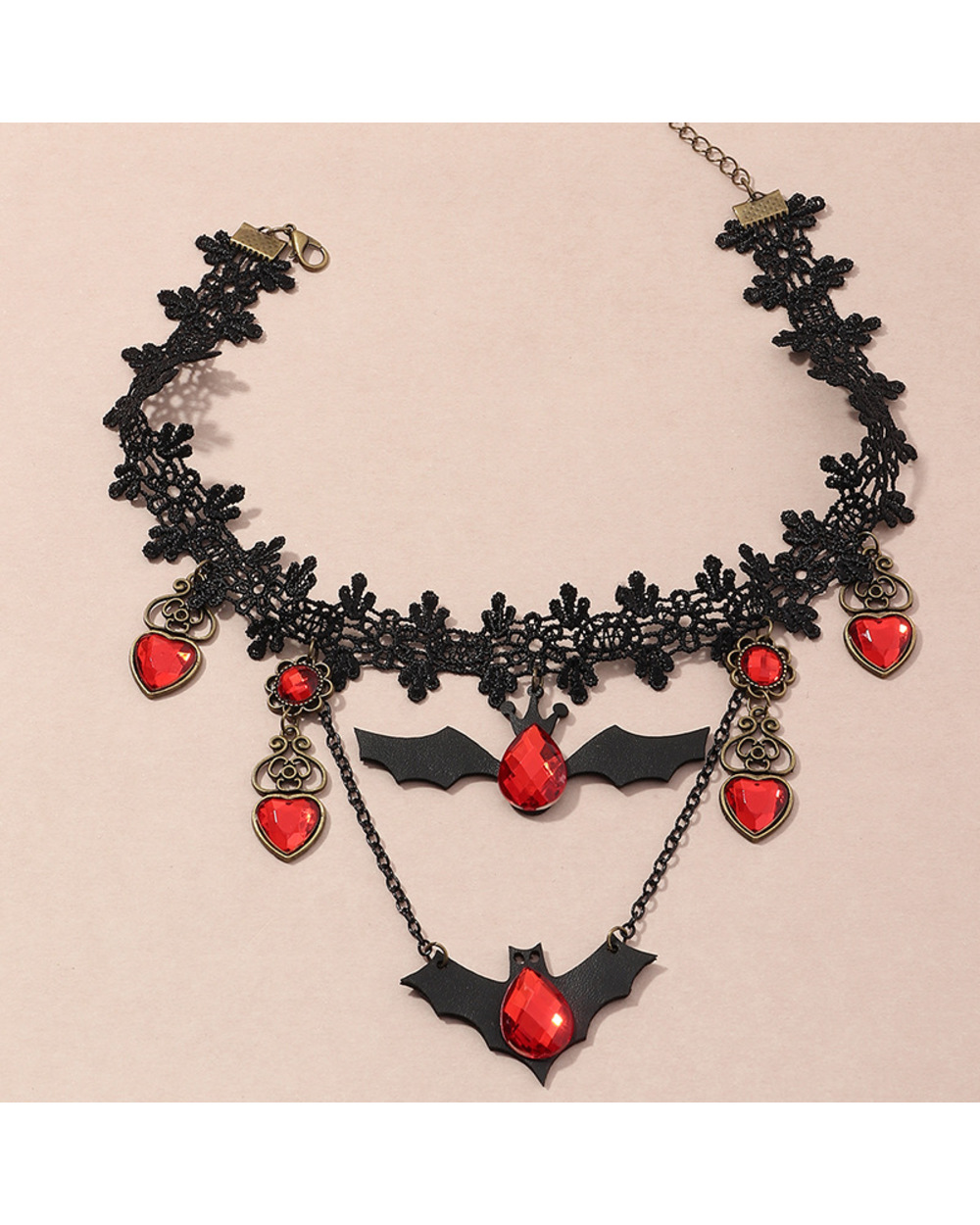 Gothic Jewelry Red Bat Halloween Necklace for Women front-1