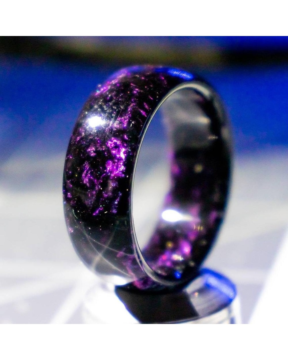 Natural Rainbow Fire Opal Ring Carbon Fiber Lining Iridescent Color Changing 2022 front-0