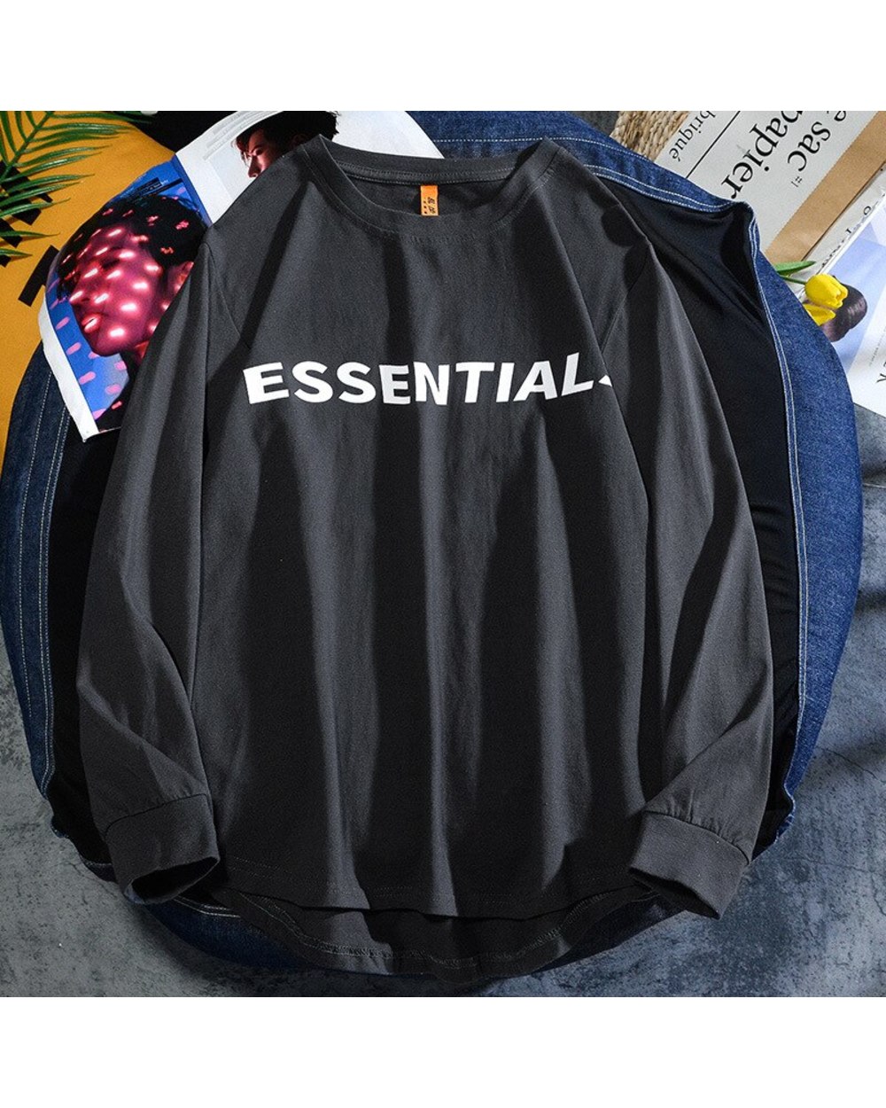 2021 New O-Neck Long Sleeve T-Shirt Casual Men's and Women's Fashion Fog Fluorescent Green Spring Cotton front-2