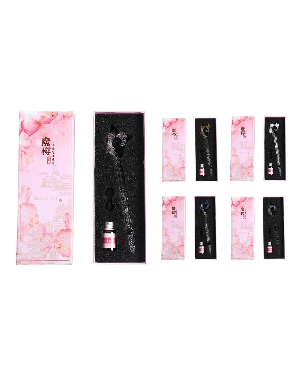 1 Set Colorful Writing Pen Flower Design Portable Glass Crystal Writing Dip Pen Writing Supplies For Student Gift front-1