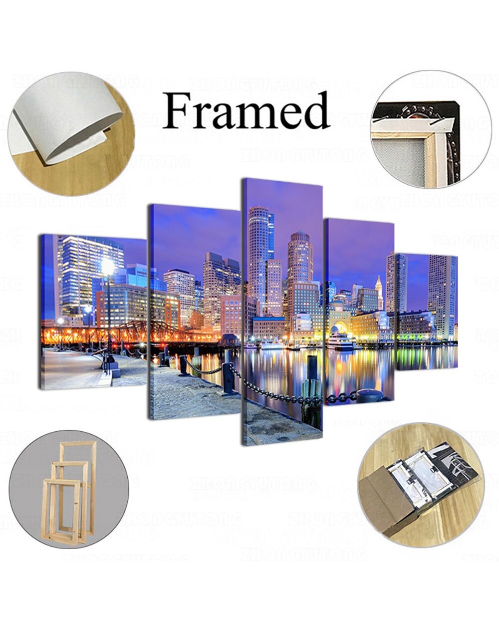 Christian Cross Sunset Picture Print Scenery 5 Panel Canvas Art Wall Decor front-4