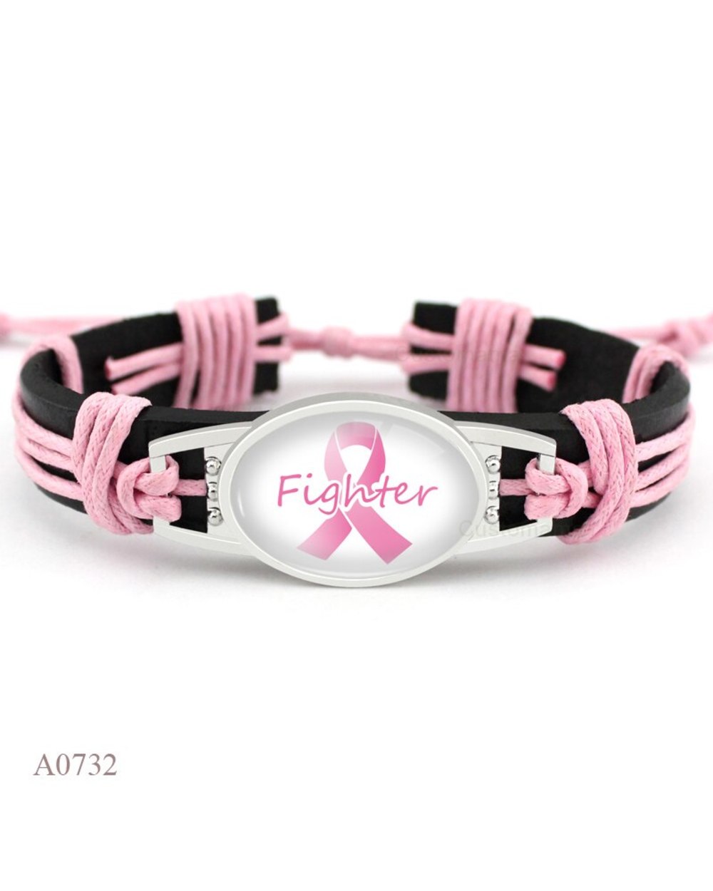 Cancer Ribbon Bracelet Leather Charm Bracelets for Women Jewelry front-3