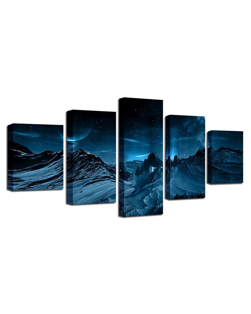 Starry Sky Moon Mountain Picture Nature 5 Panel Canvas Art Wall Decor front-4