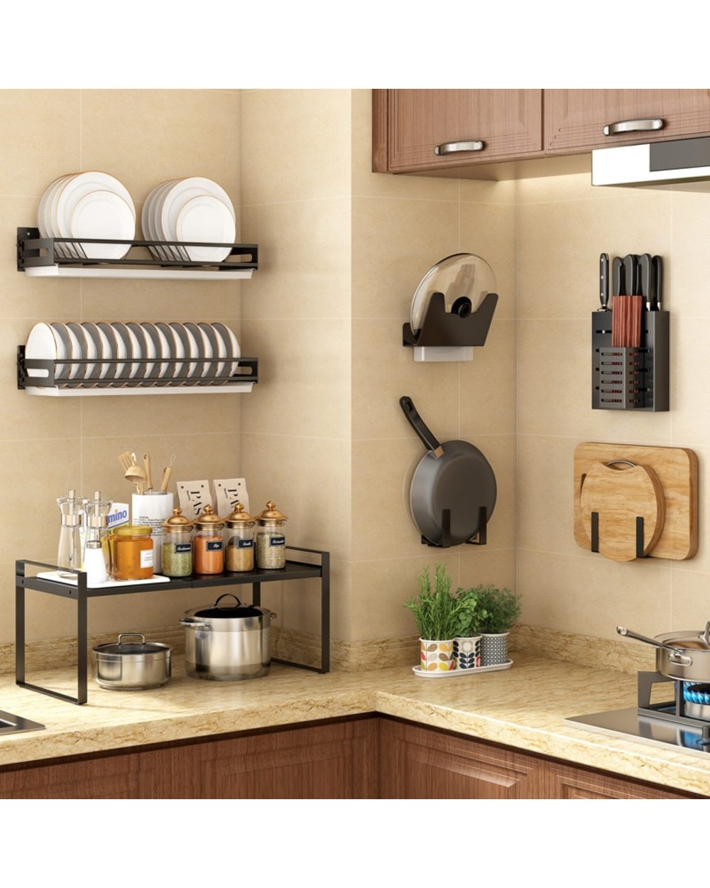 Punch-Free Kitchen Rack Pantry Organizer Wall-Mounted Storage front-1