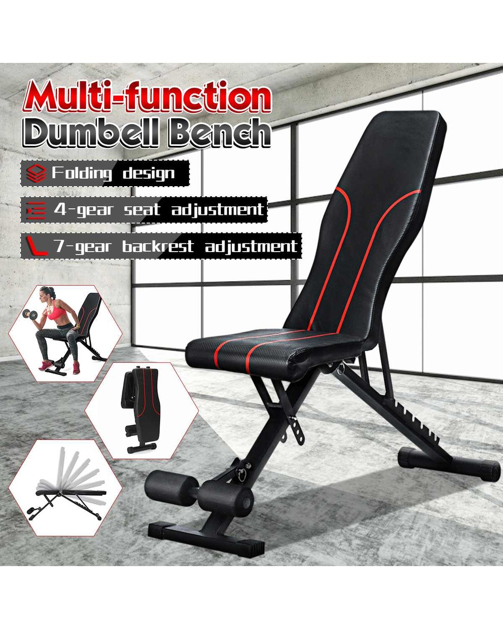New Adjustable Fitness Sit Up Bench Folding Gym Exercise Training Equipment Weight Multi-Function Steel Bench 110Cm Us front-0