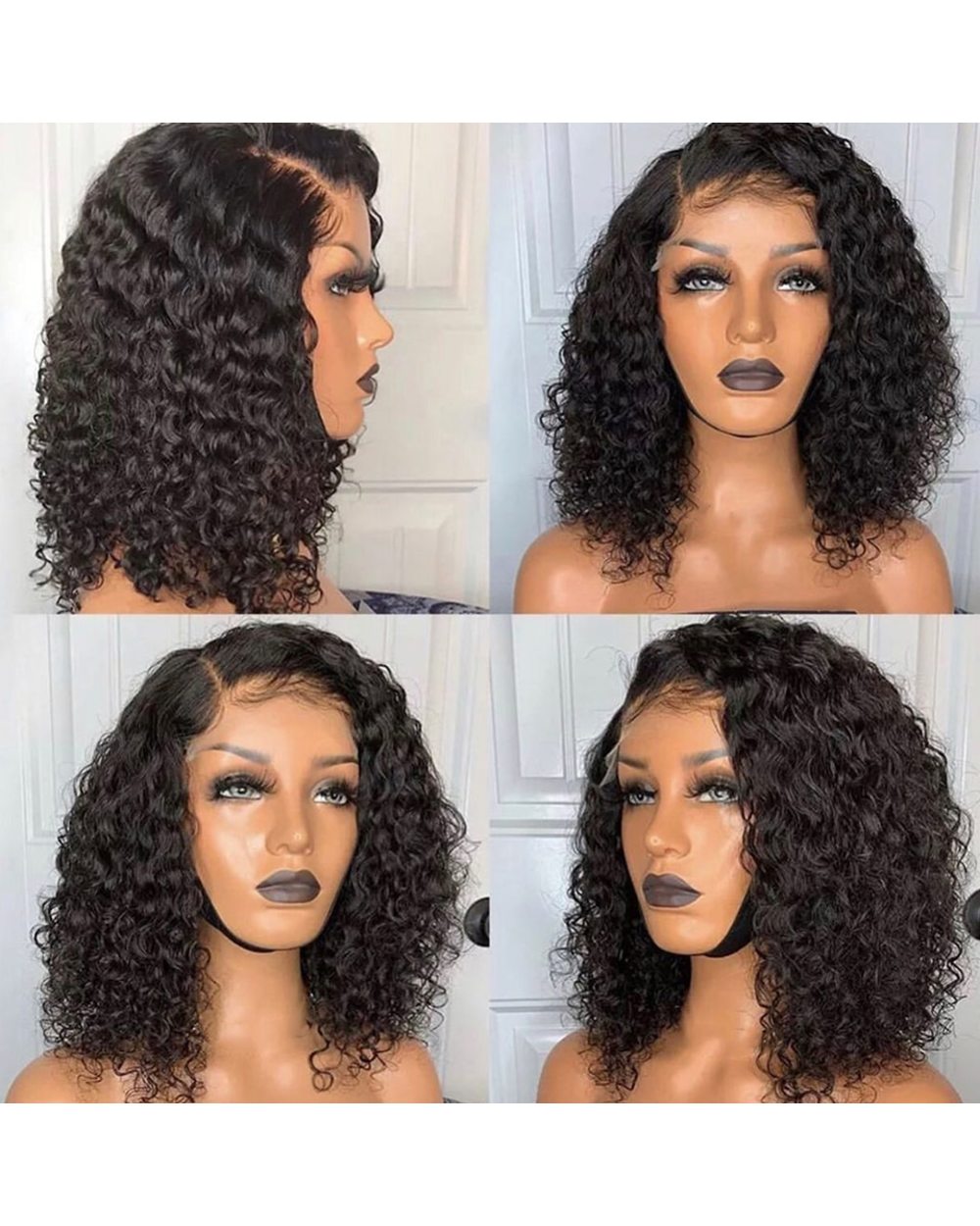 Brazilian Curly Bob Human Hair Wig 13x4 Deep Wave Lace Front Human Hair Wigs for Women HD Transparent Lace Frontal front-3