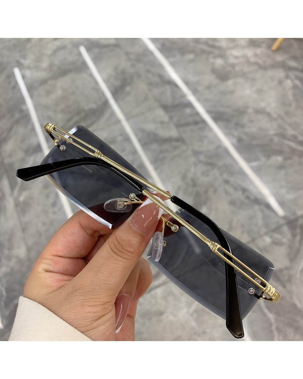 Vintage Fashion 2021 New Sunglasses Rimless Frameless Rectangle Shades Gradient Uv400 Summer Traveling Sun Glasses For front-5