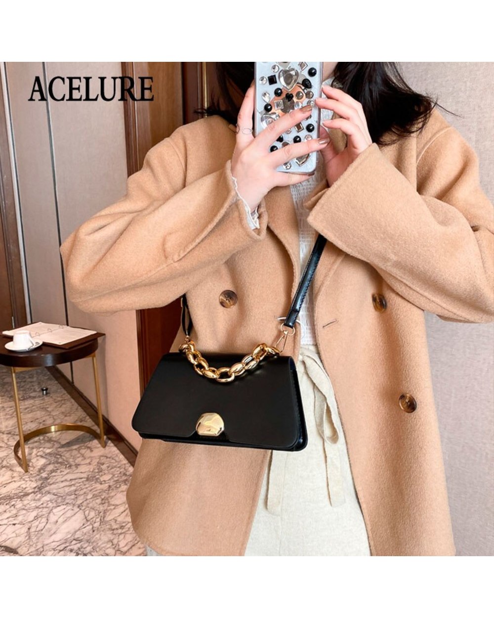 ACELURE Vintage Female Shopping Purse Fashion Solid Color Small Shoulder Crossbody Bags for Women front-3
