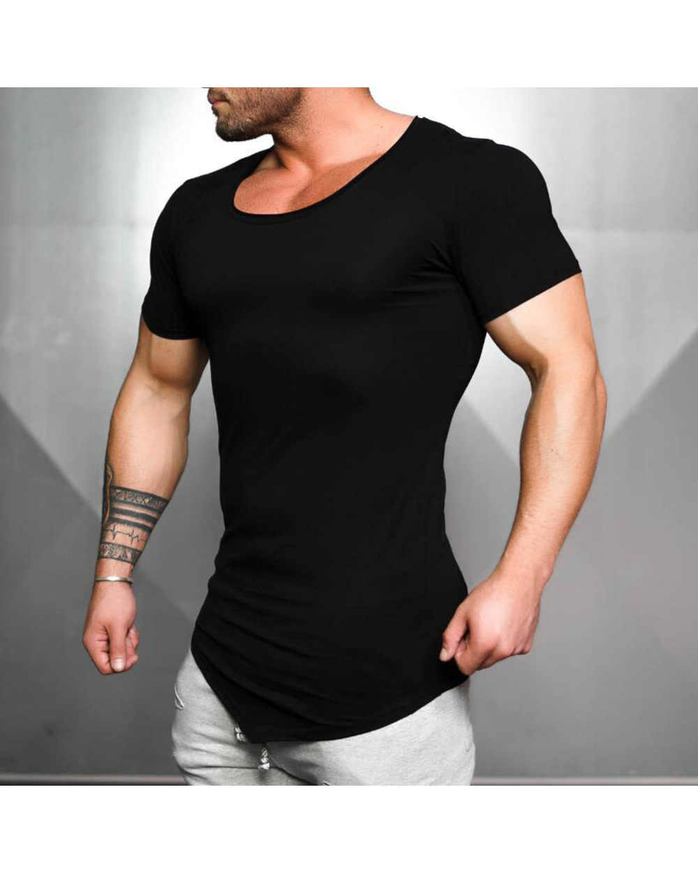 Solid Clothing Gyms t-shirt Mens Fitness Tight t-shirt Cotton Slim fit t shirt men Bodybuilding Summer top Blank tshirt front-1