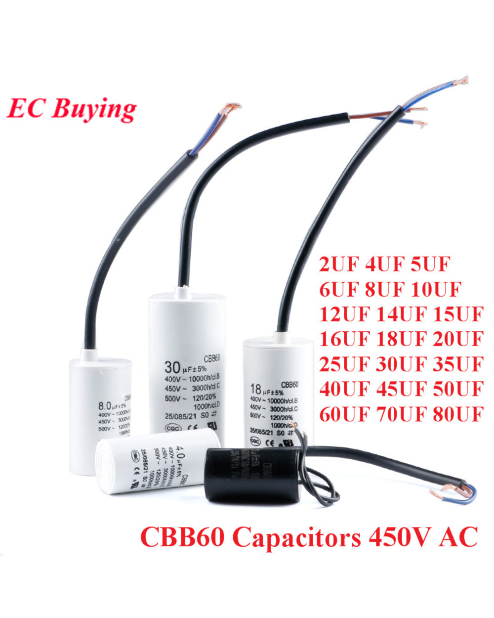 Motor Run Capacitors Cbb60 450V Ac Starting Capacitor 5% 2/4/5/6/8/10/12/14/15/16/18/20/25/30/40/45/70/80Uf For Washing front-0