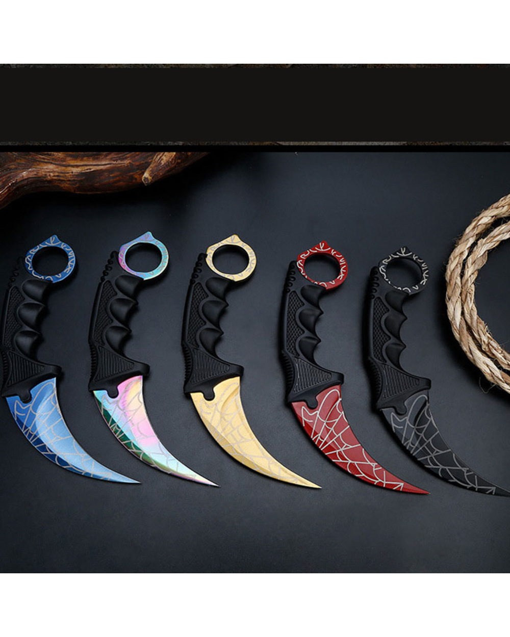 Real Counter Strike Karambit Knife Fixed Blade Lore Sheath Tiger Tooth Rainbow Tactical Survival Tool Hunting Knifes front-0